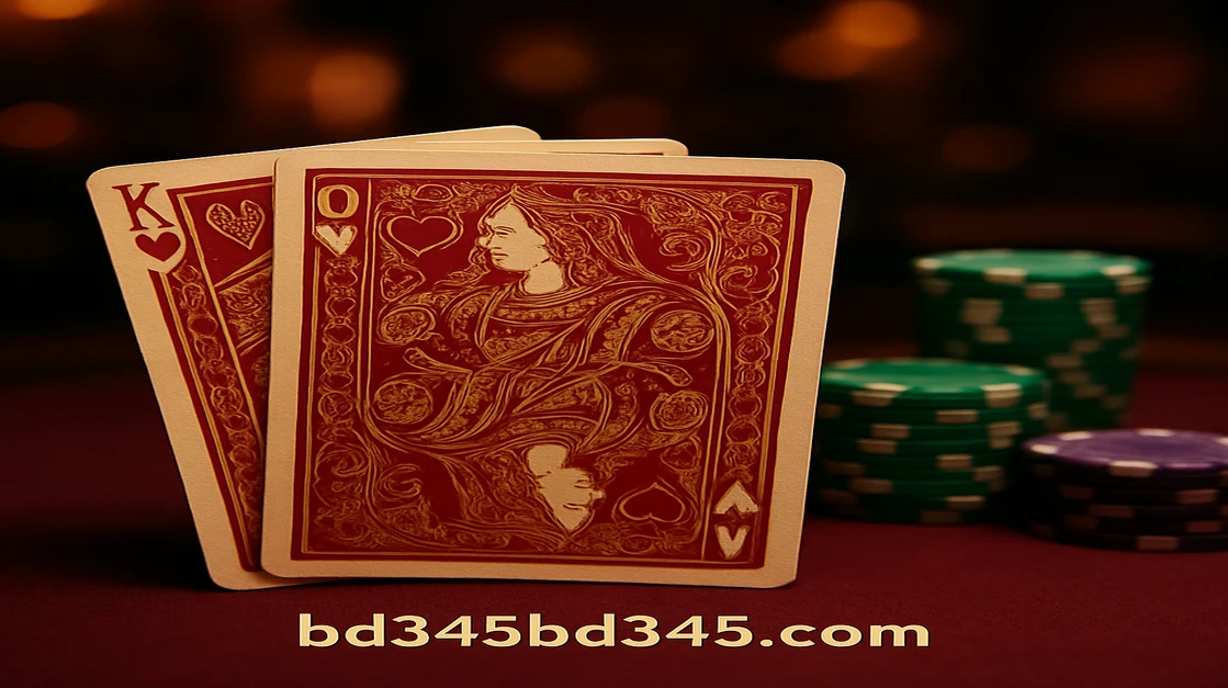 bd345-এ কার্ড-ভিত্তিক খেলার বড় জয় পাওয়ার উত্তেজনা টেবিলের ওপর স্পষ্ট—তিনটি শক্তিশালী কার্ড-সংমিশ্রণ টেবিলে সাজানো রয়েছে, পাশে সবুজ মুদ্রার স্তূপ রয়েছে।